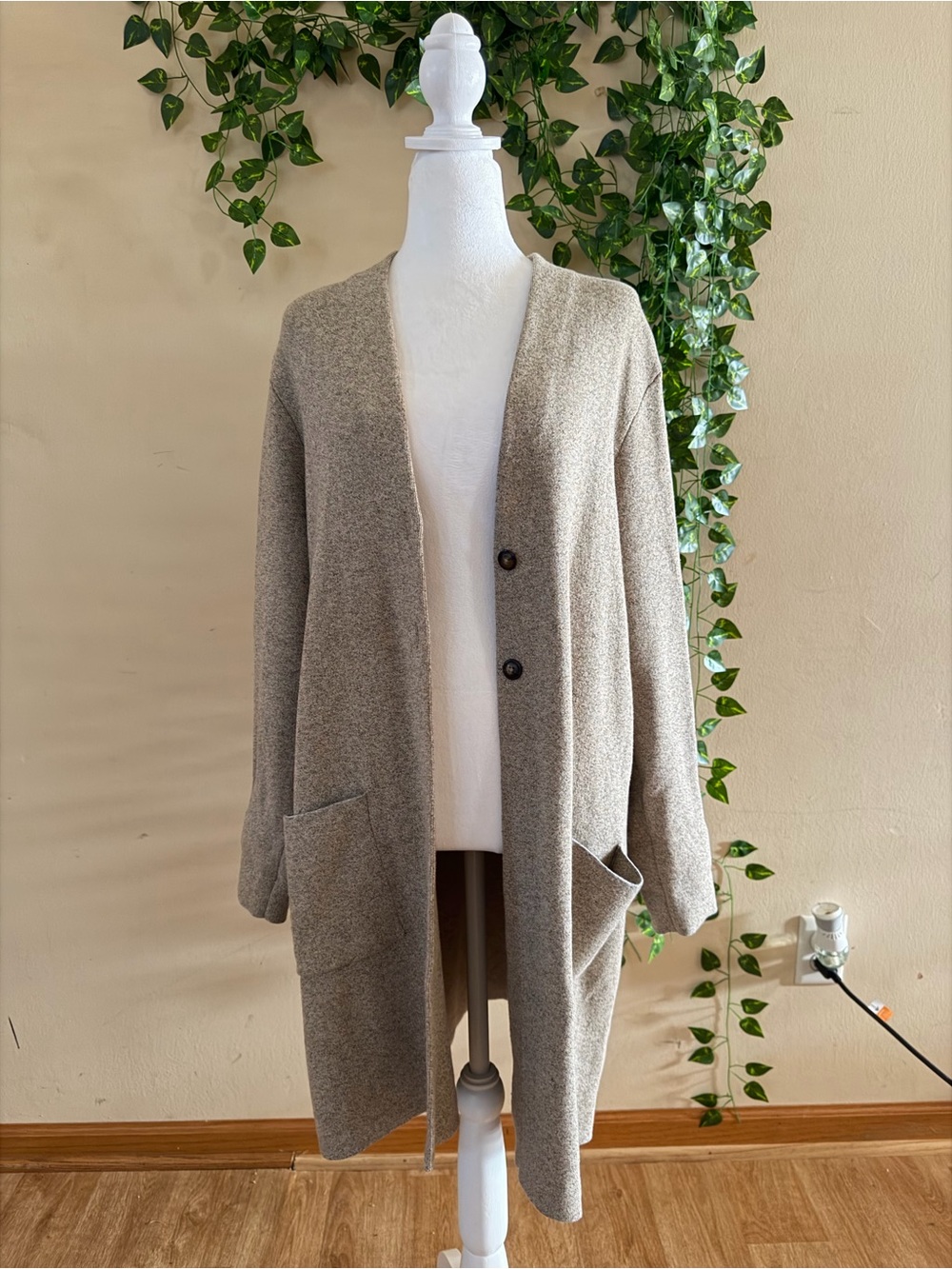 J. Jill Taupe Open-Front Long Cardigan